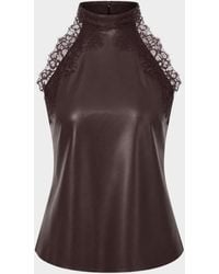 Lamarque - Ginny Faux Leather Lace-Trim Halter Top - Lyst