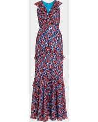 Saloni - Rita Floral Ruffled Maxi Dress - Lyst
