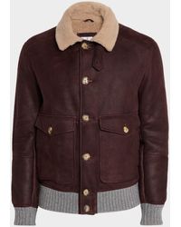 Brunello Cucinelli - Distressed Suede Shearling-Collar Bomber Jacket - Lyst