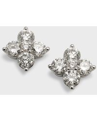 Neiman Marcus - 18k White Gold Round Diamond Flower Earrings - Lyst