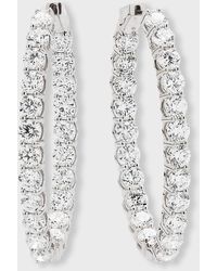 Neiman Marcus - 18k White Gold Round Diamond Oval Hoop Earrings, 14 Ct. - Lyst