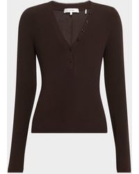 FRAME - The Mesh Trim Ribbed Henley Top - Lyst