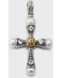 Konstantino - Pearl And Sapphire Cross Pendant - Lyst
