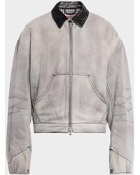 Acne Studios - Apos;S Ohniev Faded Denim Leather-Collar Bomber Jacket - Lyst