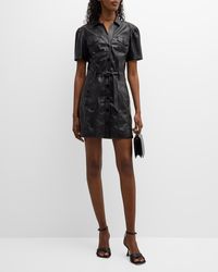 PAIGE - Amina Faux-Leather Belted Mini Shirtdress - Lyst