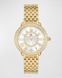 Michele - Serein Mid Diamond Gold-plated Watch With White Sunray Dial - Lyst