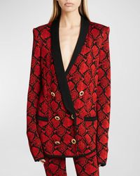 Balmain - Double-Breasted Shawl-Collar Python Knit Blazer Jacket - Lyst