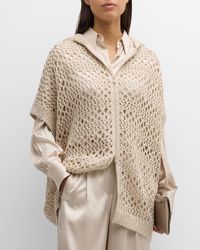 Brunello Cucinelli - Open-Weave Knit Sweater Coat With Paillette Detail - Lyst