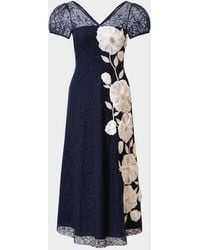 Kay Unger - Layla Puff-Sleeve Floral Applique Midi Dress - Lyst
