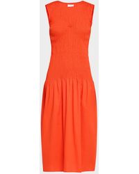 Reiss - Annabel Smocked Drop-Waist Cotton Midi Dress - Lyst