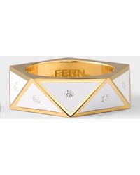 Fern Freeman Jewelry - 18k Yellow Gold White Ceramic Pentagon Ring With Diamonds, Size 7 - Lyst