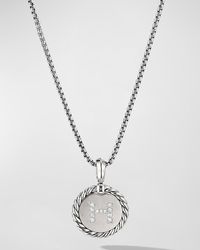 David Yurman Initial H Cable Collectibles Charm Necklace With Diamonds In Silver, 18mm, 16-18"l - White