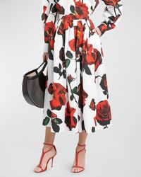Alexander McQueen - Rose-Print Pleated Midi Skirt - Lyst