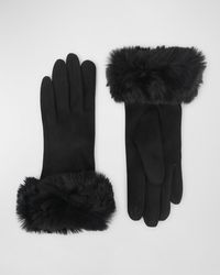 Pia Rossini - Elodie Faux Fur-trim Bow Vegan Suede Gloves - Lyst