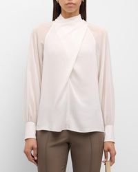 Lafayette 148 New York - Pleated Mock-Neck Crossover Blouse - Lyst