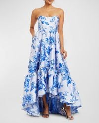 mestiza - Georgiana Strapless Floral-Print High-Low Gown - Lyst