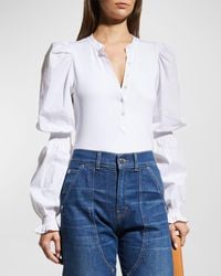 Veronica Beard - Effy Button-Front Cinched Sleeve Top - Lyst