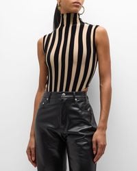 LAQUAN SMITH - Mock-neck Sleeveless Velvet-striped Sheer Bodysuit - Lyst