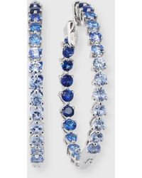 Lisa Nik - 18k White Gold Graduated Color Blue Sapphire Small Hoop Earrings - Lyst