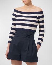 Carolina Herrera - Off-The-Shoulder Long-Sleeve Striped Knit Top - Lyst