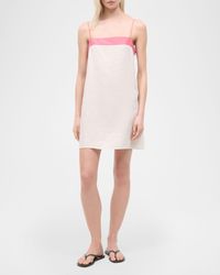 knee length dresses for ladies STAUD AMALINA LINEN MINI DRESS WHITE main image 0