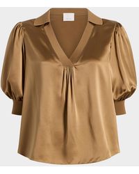 Cinq À Sept - Weldon Collared V-Neck Short-Sleeve Silk Combo Top - Lyst