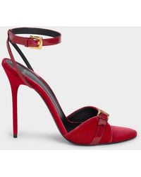 Balmain - 110Mm Anthem Velvet And Patent Leather Ankle-Strap Sandals - Lyst
