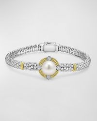 Lagos - Sterling Silver And 18k Luna Pearl Lux Center With 4 Diamond Rope Bracelet - Lyst