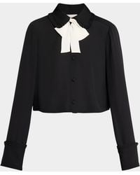 Cinq À Sept - Zaida Neck-Tie Cropped Button-Front Shirt - Lyst