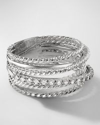 David Yurman - Crossover Ring With Pavé Diamonds And Silver, 12mm - Lyst