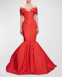 Marchesa - Draped Off-The-Shoulder Silk Faille Mermaid Gown - Lyst