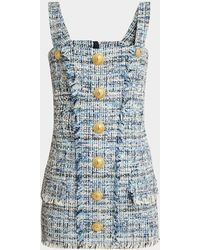 Balmain - Sleeveless Button-Front Tweed Mini Dress - Lyst