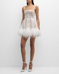 Bronx and Banco - Mademoiselle Beaded Feather-Trim Mini Dress - Lyst