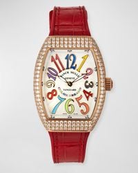Franck Muller - Vanguard 32mm 18k Rose Gold Color Dreams Diamond-bezel Watch W/ Alligator Strap, Red - Lyst