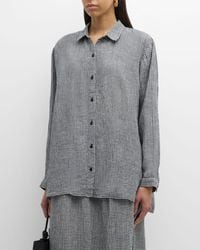 Eileen Fisher - Petite Striped Button-Down Organic Linen Shirt - Lyst