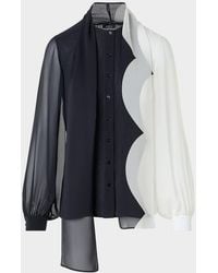 Akris - Colorblock Silk Crepe Scarf Blouse - Lyst