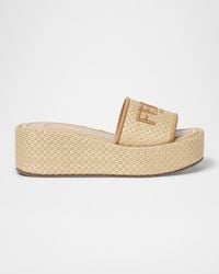 Fendi - Sunshine Raffia Platform Slide Sandals - Lyst