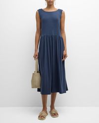 Eileen Fisher - Ruched Scoop-Neck Jersey Midi Dress - Lyst