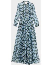 Carolina Herrera - Floral Silk Long-Sleeve Trench Gown - Lyst