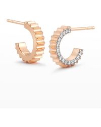 WALTERS FAITH - Clive Rose Gold Fluted Huggie Earrings With White Rhodium Diamond Edges - Lyst