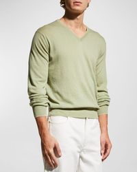 Neiman Marcus - Extra Lightweight Wool-Cashmere V-Neck Sweater - Lyst