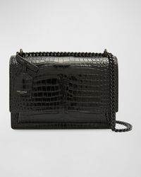 Yves Saint Laurent Pre-owned 2020s Sunset Croc-Embossed Shoulder Bag - Grey