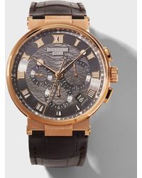 Breguet - Rose Gold Marine Chronograph Gray Dial Watch With Leather Strap - Lyst