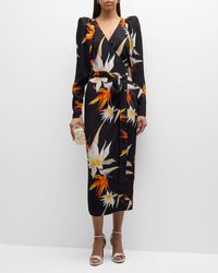 ROTATE BIRGER CHRISTENSEN - Floral-print Long-sleeve Midi Wrap Dress - Lyst