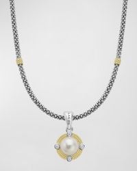 Lagos - Sterling Silver And 18k Luna Pearl Lux With Diamond Pendant Necklace - Lyst