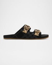 Burberry - Apos;S Urchin Suede Check Double-Strap Sandals - Lyst