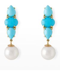 Pearls By Shari - 18k Yellow Gold Oval And Pear-cut Turquoise With 8.5mm Akoya Pearl Drop Earrings - Lyst