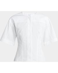 McQueen - Short-Sleeve Corset Seamed Poplin Blouse - Lyst
