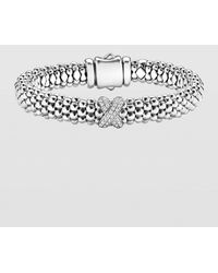 Lagos - Silver Caviar Bracelet With Diamond X - Lyst
