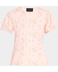 Simone Rocha - Puff-Sleeve Floral Cotton Pointelle Button-Front Top - Lyst